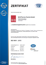 B+B Thermo-Technik GmbH aus Donaueschingen, Baden-Württemberg in Deutschland. Sensorik und Messtechnik. Zertifikat