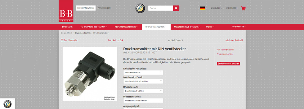 B+B Thermo-Technik GmbH aus Donaueschingen, Baden-Württemberg in Deutschland. Sensorik und Messtechnik. Konfigurator
